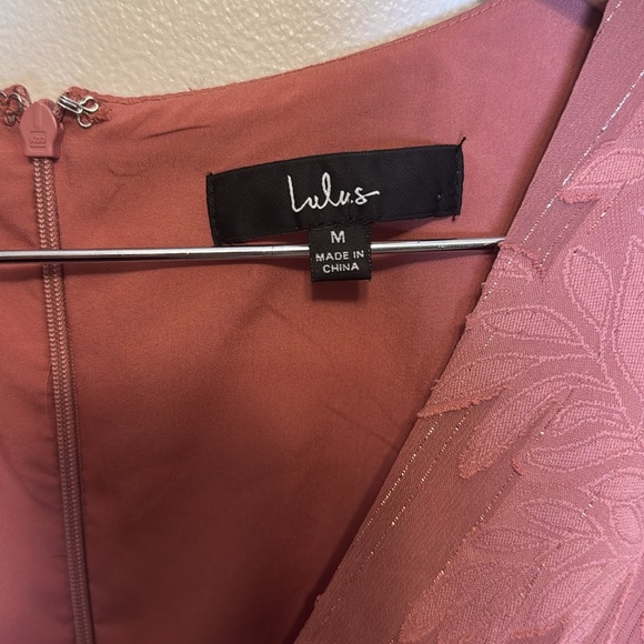 Lulus Mauve Long  Sleeved Floral Flirty Sparkly Lined Mini Dress Size M - Picture 6 of 16